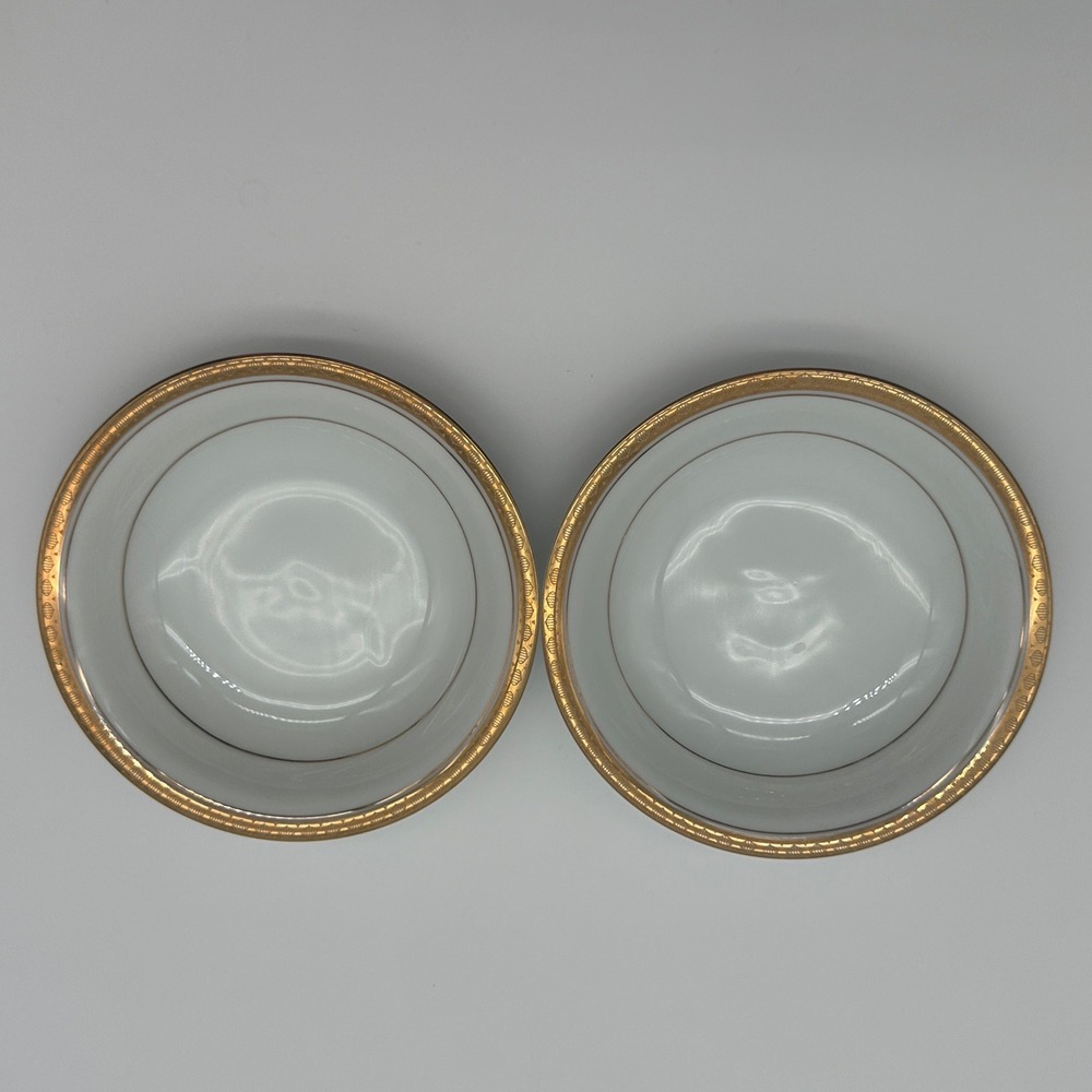 Noritake Richmond 6124 Fruit Bowls Gold Encrusted Rim White China Japan Set of 2